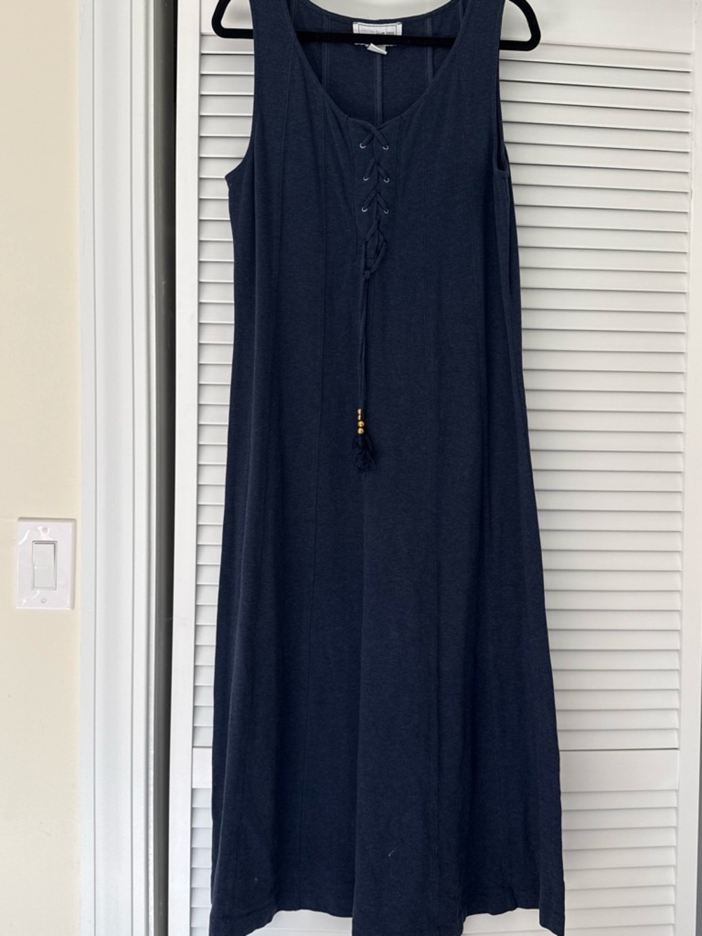 Joan Vass Navy Blue Lace-Up Tank Maxi Dress